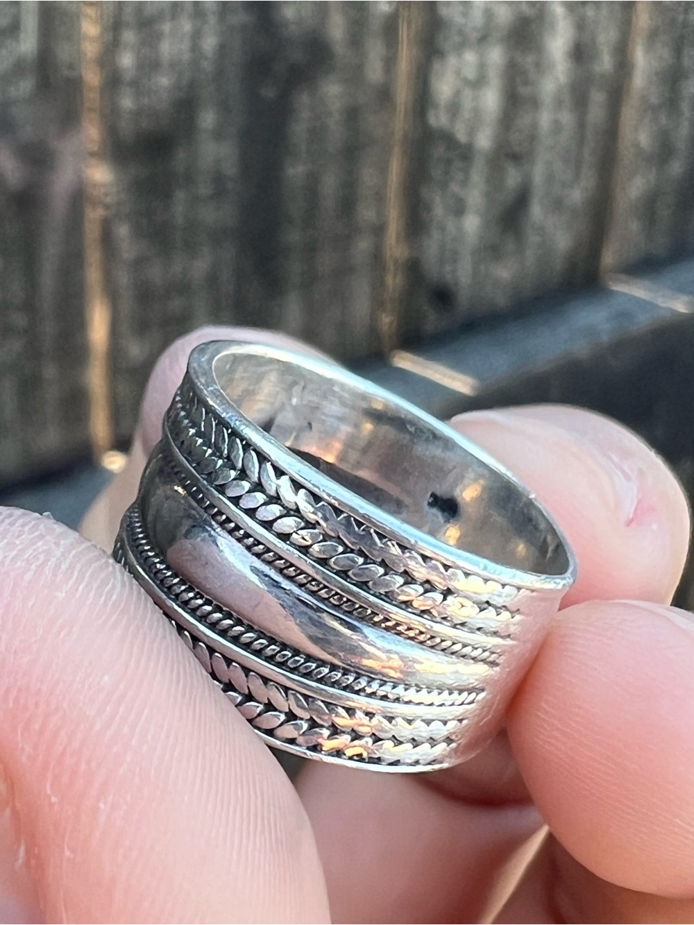 Sterling-Style Wide Silver Band Ring with Braided Detail
